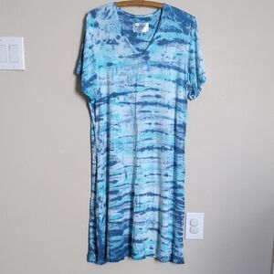 Blue Bamboo Tie-Dye V-Neck Dress